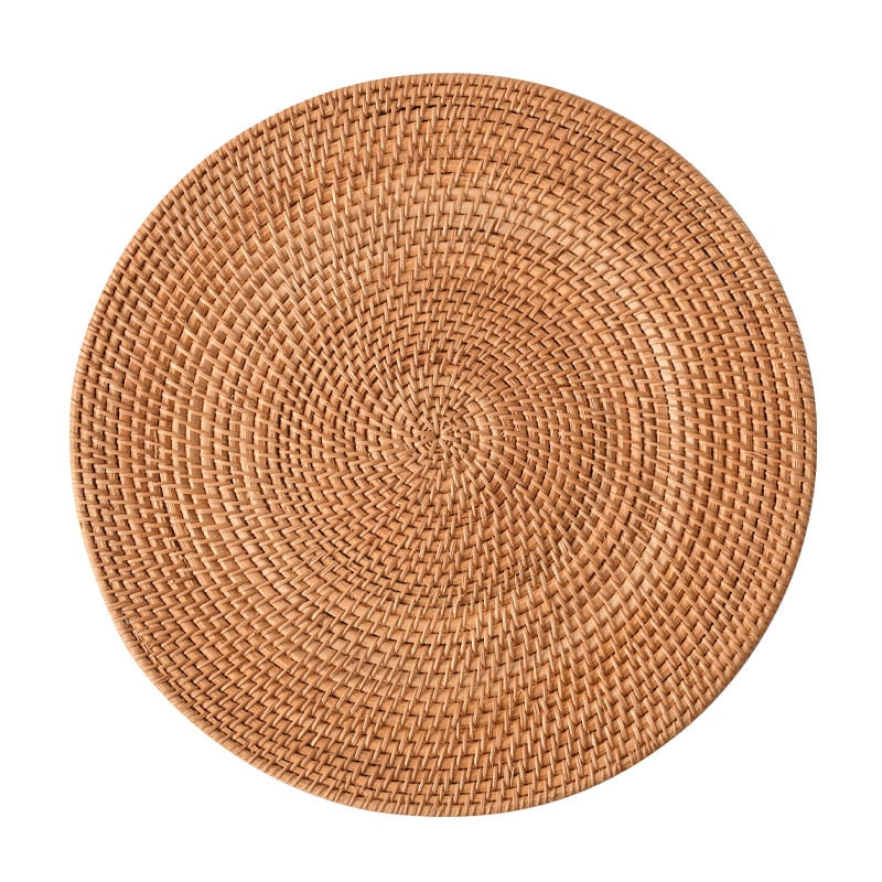 Large Table Mat Round Oval Placemat Natural Rattan Hand-Woven Dining Napkin Mats Hotel Cutlery Table Decoration - Provence Home Living Store