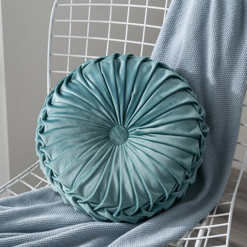 Europe Style Velvet Pleated Round Floor Seat Cushion Pumpkin Pillow Pouf Soft Throw Home Sofa Decor Back Cushion with Core - Provence Home Living Store