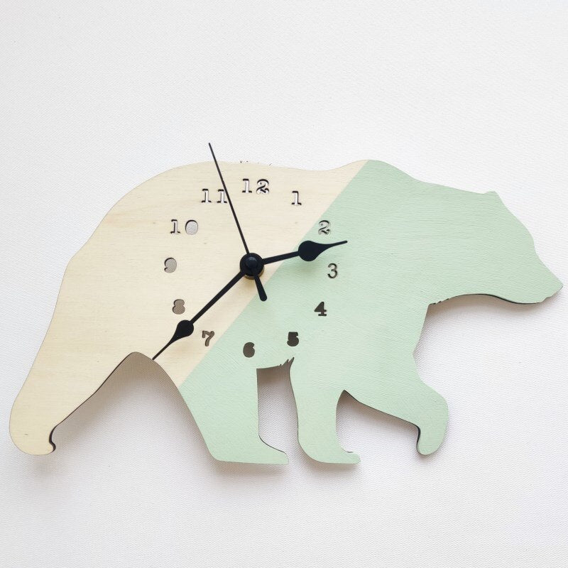 INS Nordic Wooden Elephant Polar Bear Wall Clock Baby Kids Room Decoration Furnitures Wood Mute Clocks Nursery Decor Photo Props - Provence Home Living Store