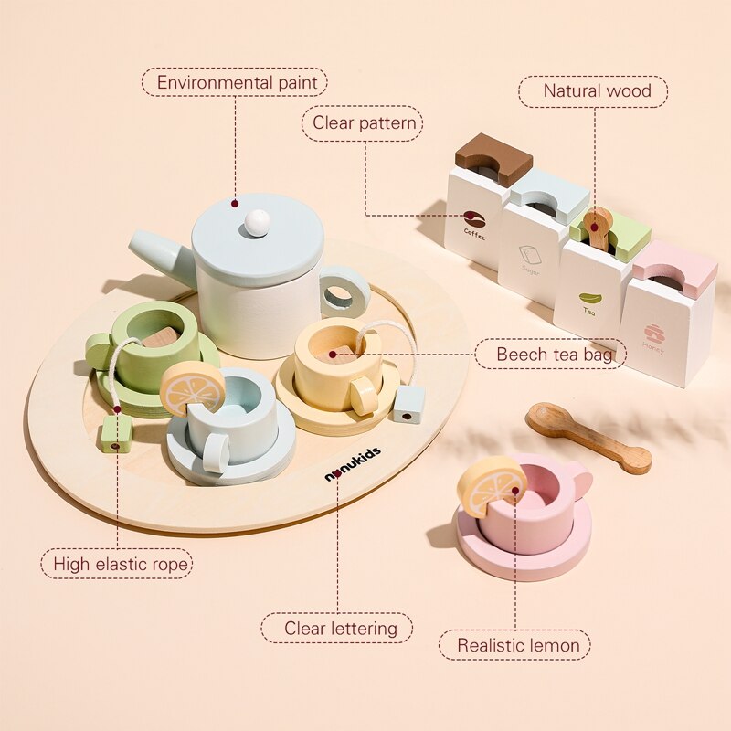 Wooden Montessori Baby Macarons Color Play House Toys Motor Skills Learning Waldorf Educational Toys Wooden Tea Set - Provence Home Living Store