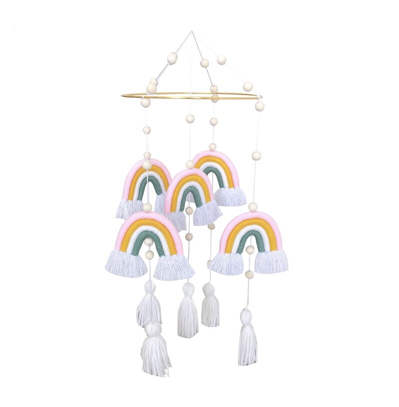 Cute Room Decoration Nordic Style Rainbow Wall Hanging Hand-Woven Rainbow Clouds Tassel Kids Rattle Mobile Crib Toy Home Decor - Provence Home Living Store