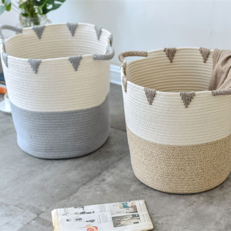 INS Nordic Cotton Rope Storage Baskets Baby Kids Toys Organizer Dirty Clothes Laundry Basket With Handle Sundries Storage Barrel - Provence Home Living Store