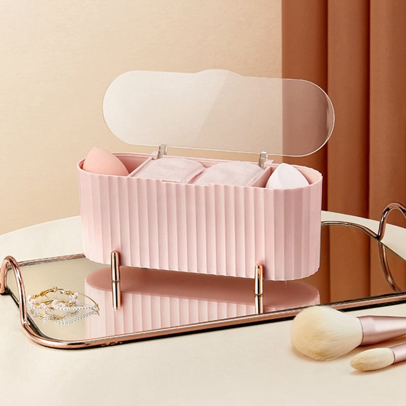 Transparent Cosmetic Storage Box Powder Puff Cotton Swab Cotton Pad Storage Box Makeup Organizer Desktop Dustproof Organizer - Provence Home Living Store