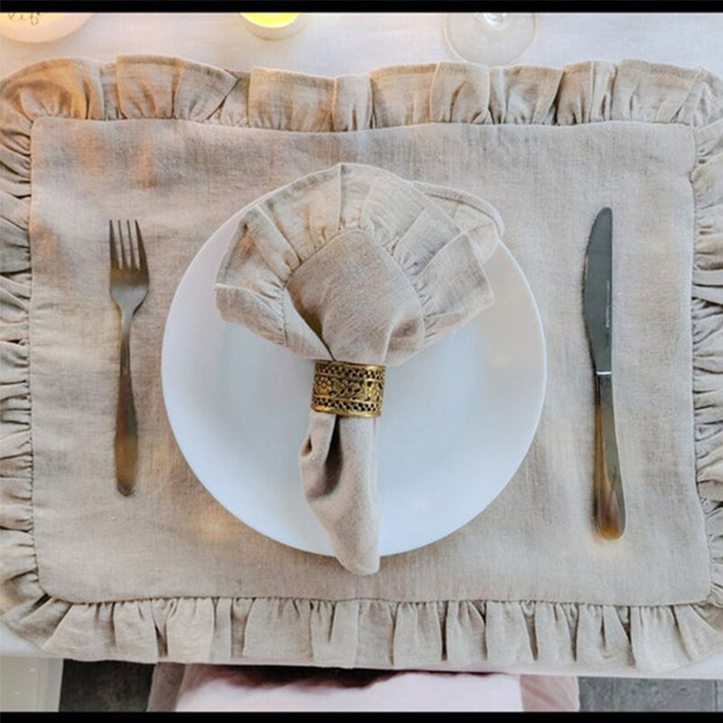 4PCS Ruffle Edge 100% Linen Napkins,Restaurant Wedding Dinner Solid Color Cloth,Pure Linen Classical Custom Home Table Napkin - Provence Home Living Store