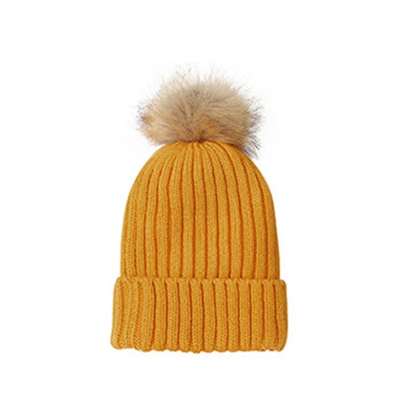 Winter Warm Baby Cap Fur Ball Pompom Beanies Children Girls Boy Knit Hemming Hat XXFE - Provence Home Living Store