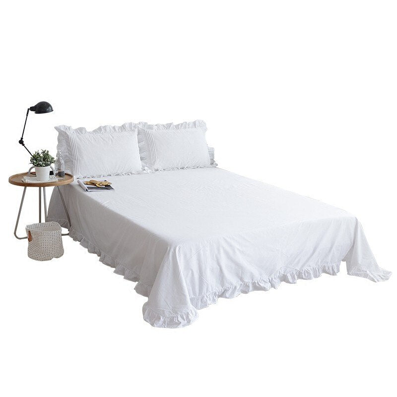 3pcs White Flat Sheet Thickened 100% Cotton Bedding Sheets queen Lotus Leaf Flat Bed Sheet sets bed sheets and pillowcases - Provence Home Living Store