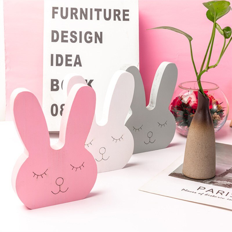 INS Nordic Wooden Rabbit Ornaments Kids Room Decoration Tabletop Furniture Wood Toys Wall Crafts Nursery Decor Photography Props - Provence Home Living Store