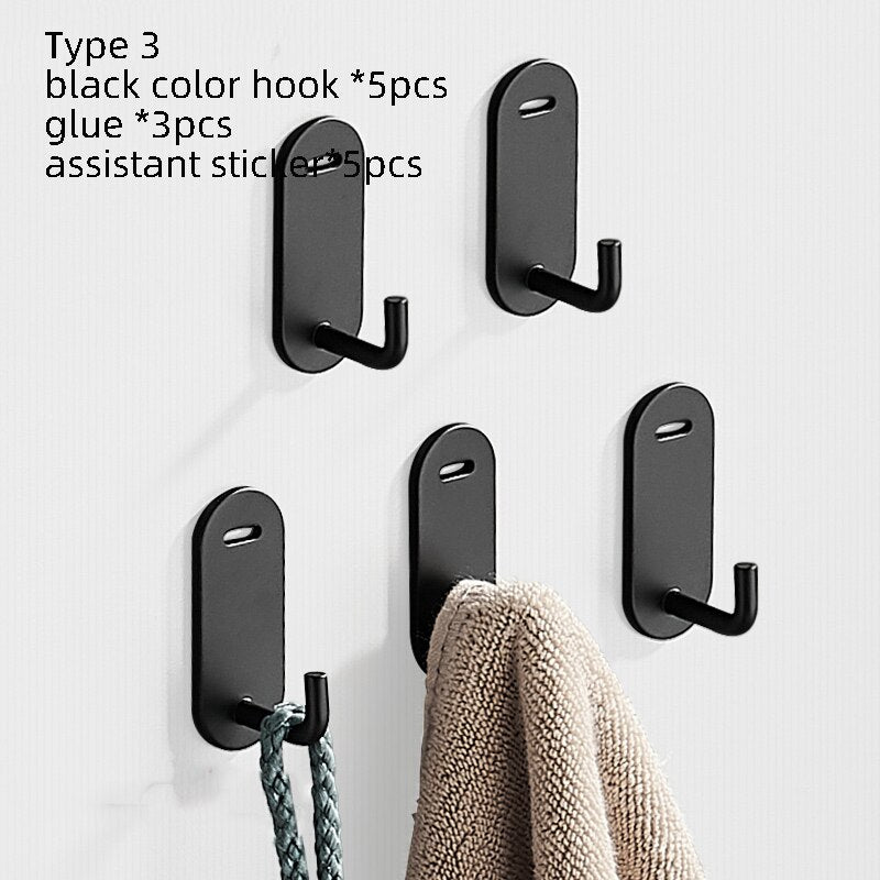 Punch Free Aluminum Hook Wall Door Storage Hooks Multi-Purpose Clothes Rack Hanger Towel Hooks For Home Bathroom Kitchen - Provence Home Living Store