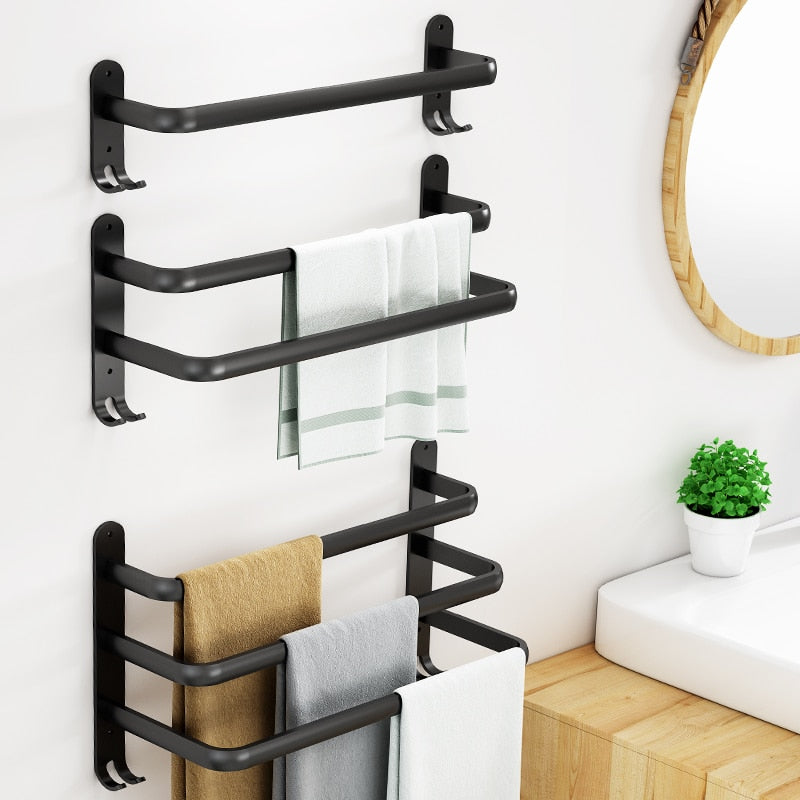 Wall Mounted Towel Rack Towel Hanger Rail Space Aluminum Black Towel Bar Rail Matte Black Towel Holder Bathroom Accessories - Provence Home Living Store