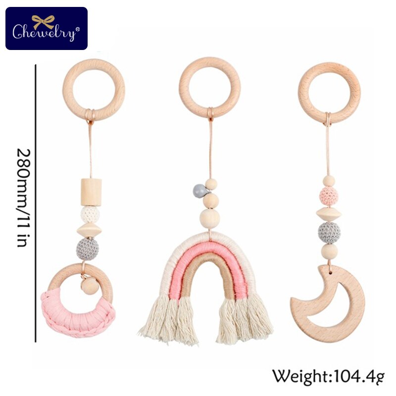 Wooden Teether Baby Play Gym Pacifier Clip Chain Silicone Beads Personalize Dummy Clip Baby Teether Stroller Toys Pram Clip Bell - Provence Home Living Store