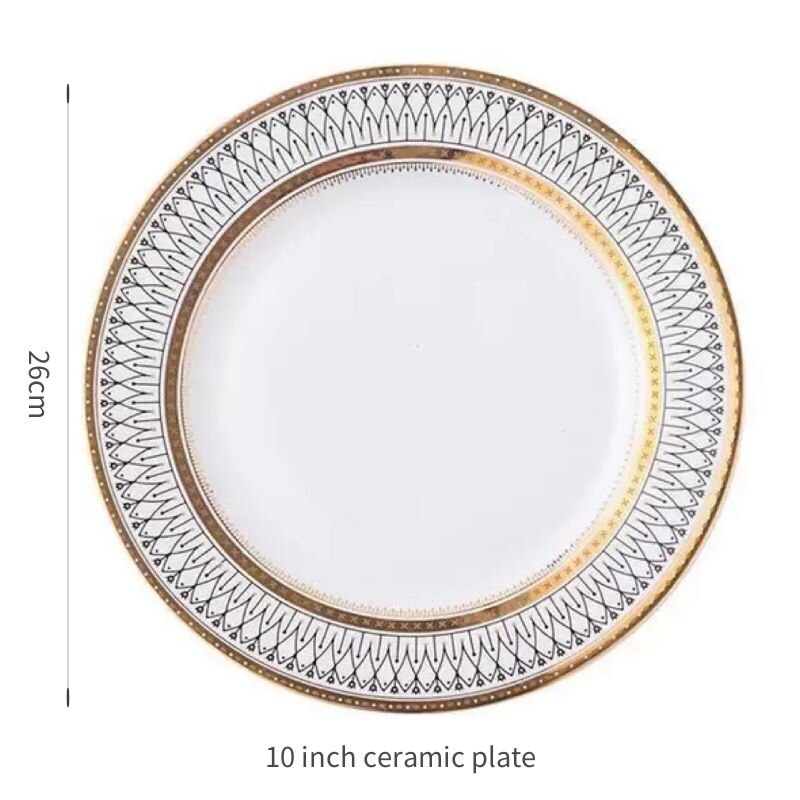 Nordic Ceramic Plate Golden Luxury Middle Eastern Arabian Ceramics Steak Salad Snack Cake Plates Tableware - Provence Home Living Store