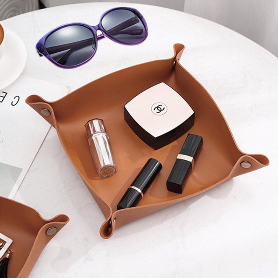 2 Pack Pu Waterproof Faux Leather Storage Box Desk Organizer Container for Sundries Jewlery Cosmetics Glasses Office Home Use - Provence Home Living Store