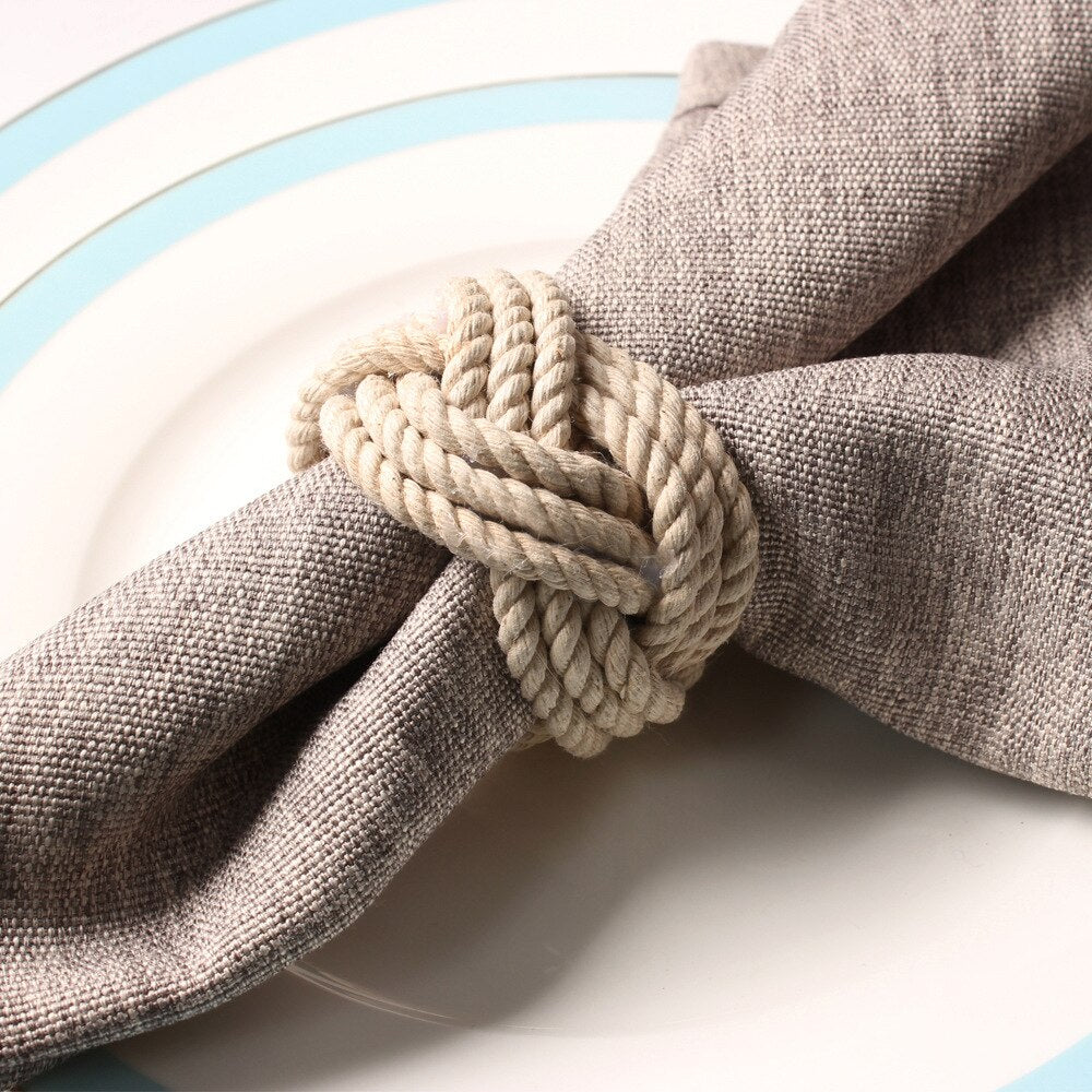 6PCS Hemp Rope Napkin Buckles,Hand Made Napkin Holder Rings,for Daily Dinner Party Wedding Dining Table Setting Farmhouse Decor - Provence Home Living Store