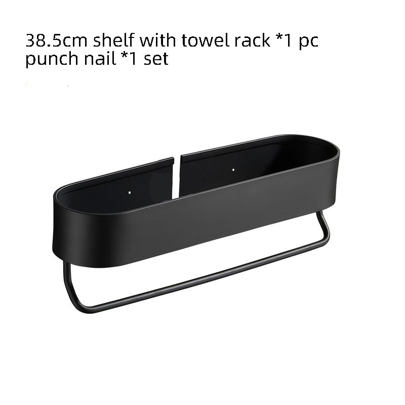 Bathroom Shelf Rack Wall Mounted Shelves Bath Towel Holder Black Shower Storage Basket Kitchen Organizer Bathroom Accessories - Provence Home Living Store