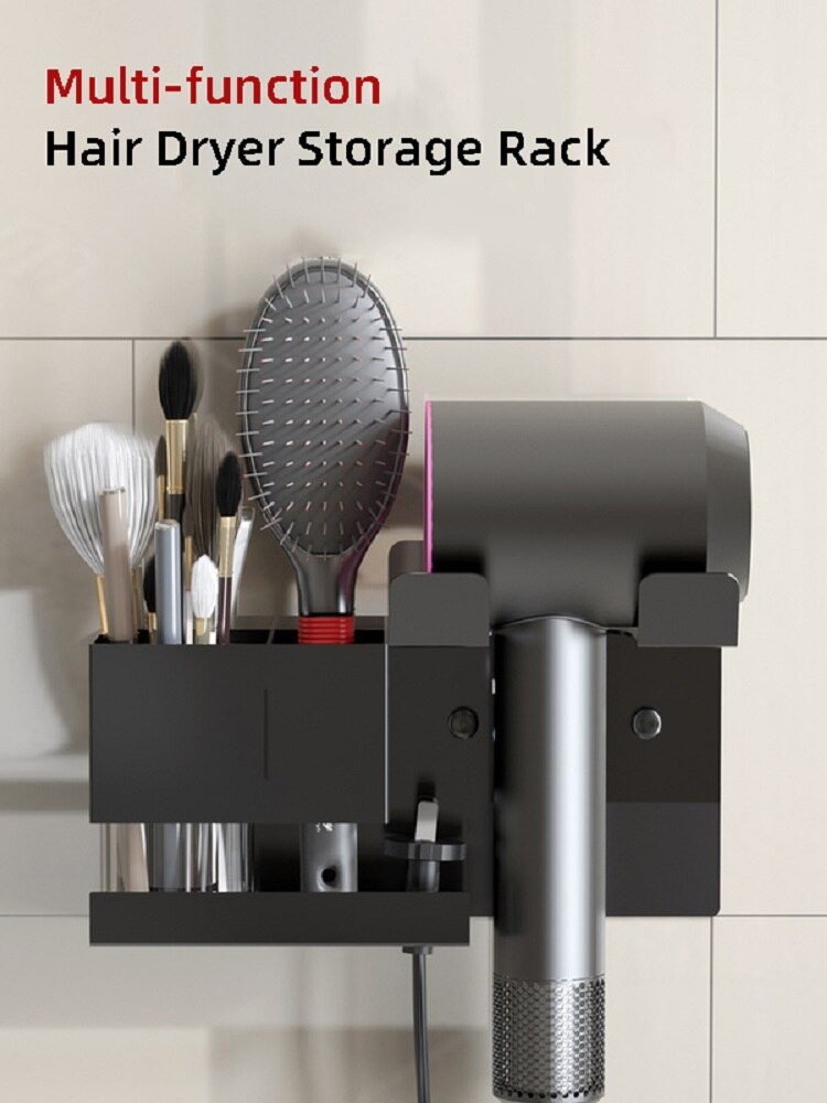 Wall Mounted Hair Dryer Holder - Blow Dryer Holder for Dyson Black Bathroom Storage Rack Multi-function Cosmetic Shelves - Provence Home Living Store