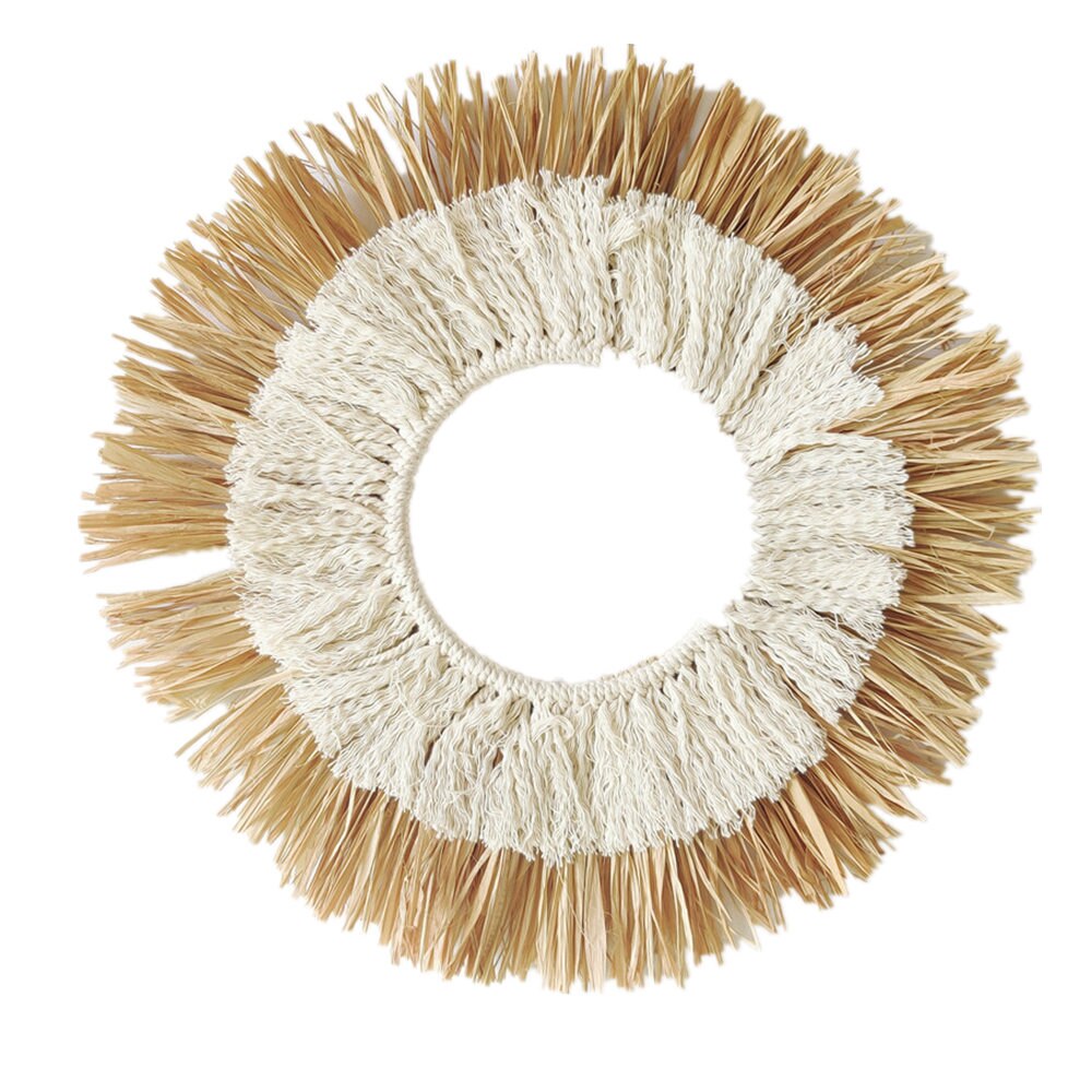 INS Nordic Handmade Woven Raffia Straw Ornaments Bohemian Macrame Tassel Wall Hanging Pendant Rustic Farmhouse Decor Photo Props - Provence Home Living Store