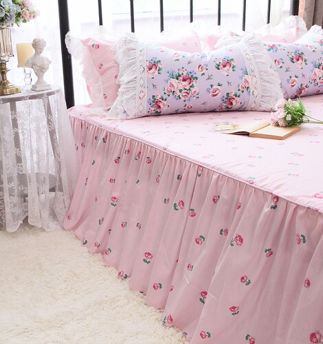 French pastoral bed cover thick bedsheets cotton in king size Rose bed sanded warm pure cotton bed skirts bedspread sheets - Provence Home Living Store