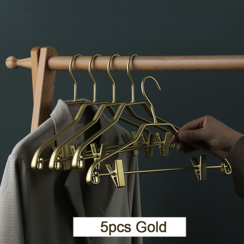 5pcs New Pants Hangers Clotheshorse Trousers Hanger with Antislip Clips Wardrobe Storage Organizer Luxury Metal Clothes Hanger - Provence Home Living Store