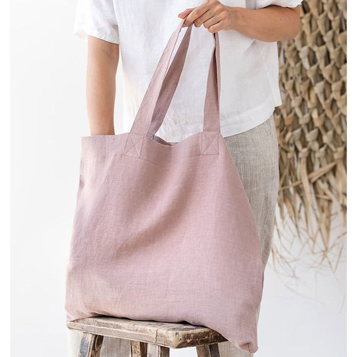 French Dew Retting Linen 100% Pure Hemp Supermarket Environmental Cloth Bag Carrier Foldable Portable Shopping Bag Women - Provence Home Living Store