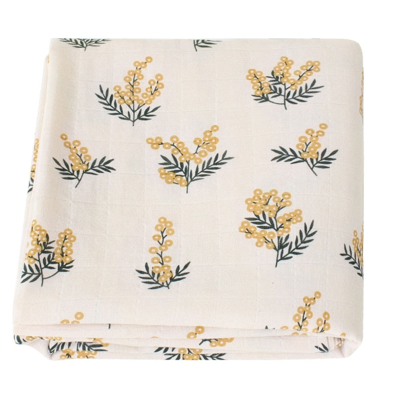 Pure Cotton Newborn Muslin Swaddle Blanket  Flower Print Baby Blanket Double Layers Super Soft Kids Swaddle Wrap Quilt Bedding - Provence Home Living Store