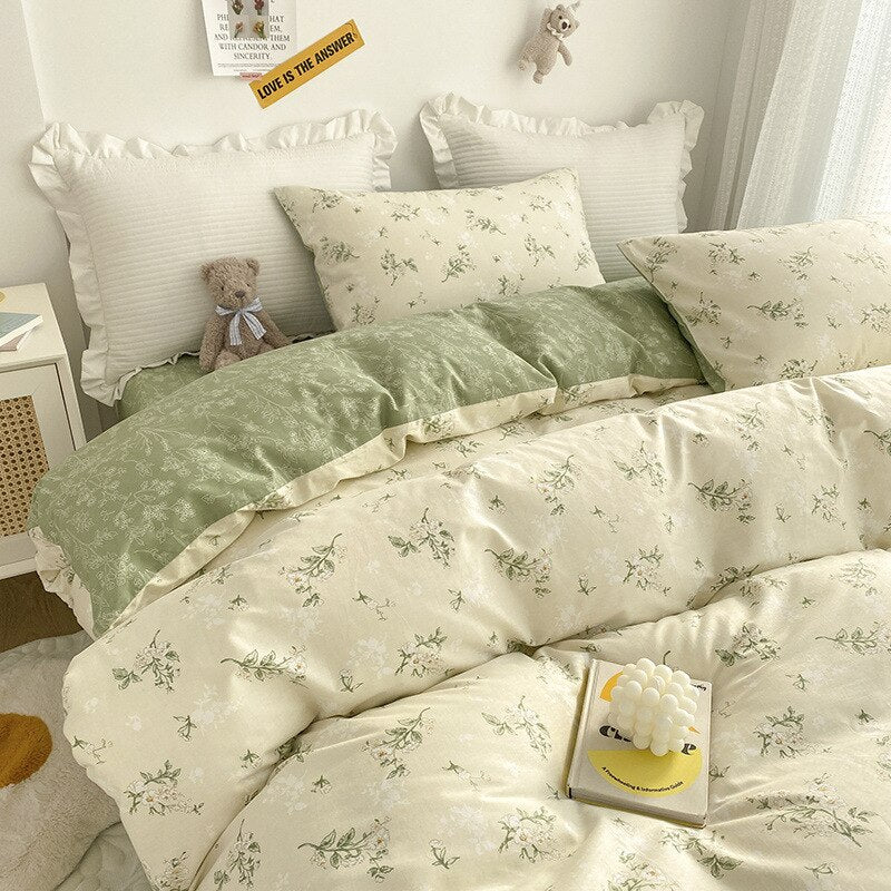 New cotton small floral bed four-piece set cotton bed linen three-piece set gift group purchase - Provence Home Living Store