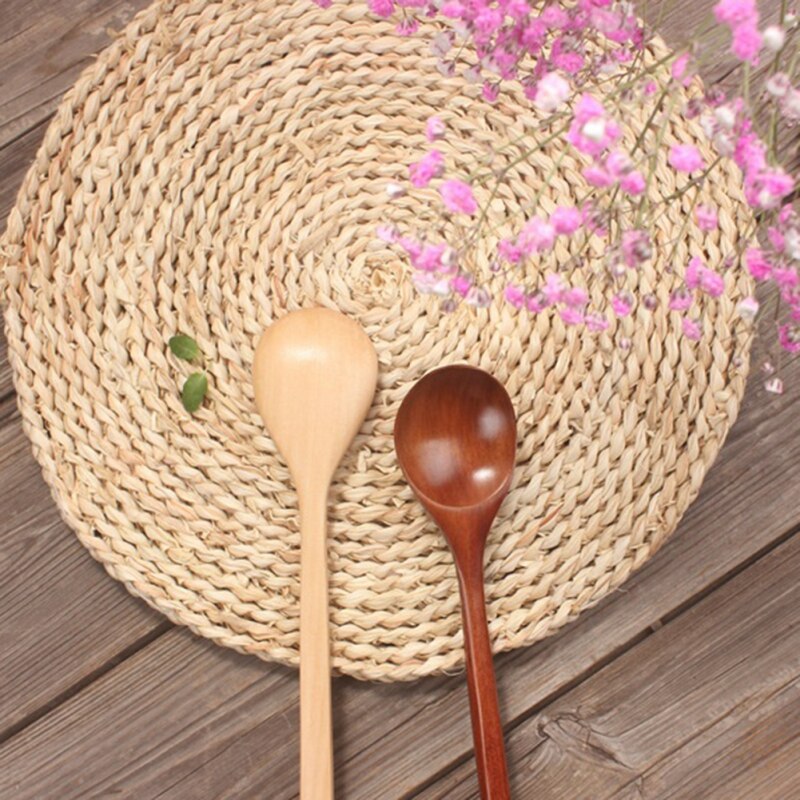 Japanese Style Wooden Spoon Long Handle Coffee Stirring Rod Tea Dessert Spoon Round Shape Mixing Soup Spoon Kitchen Tableware - Provence Home Living Store