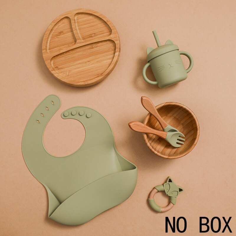 Silicone Baby Feeding Set Baby Feeding Supplies Kids Bamboo Dinnerware With Cup Children&#39;s Dishes Bowl Stuff Tableware Gifts Set - Provence Home Living Store