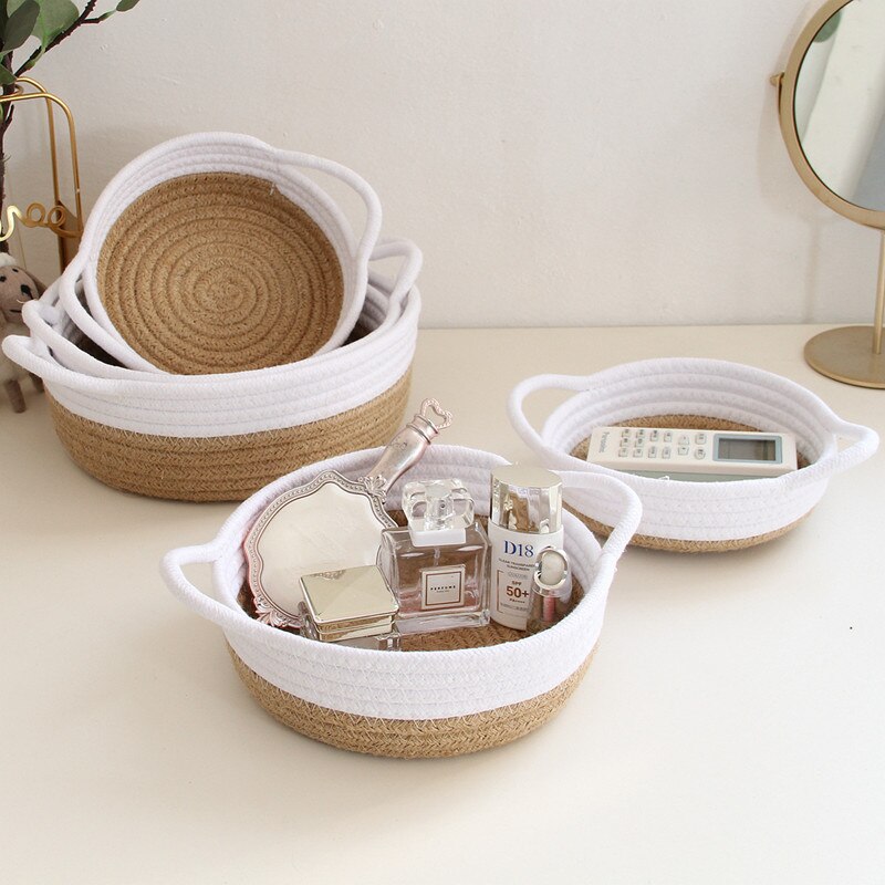 Nordic Woven Cotton Rope Storage Baskets Key Cosmetic Kids Toys Desktop Sundries Organizer Box Jute Dirty Clothes Laundry Basket - Provence Home Living Store