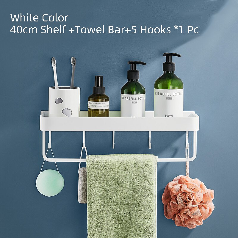 White Bathroom Shelf Shampoo Holder Kitchen Storage Rack Bathroom Hardware Space Aluminum Shower Room Accessory - Provence Home Living Store