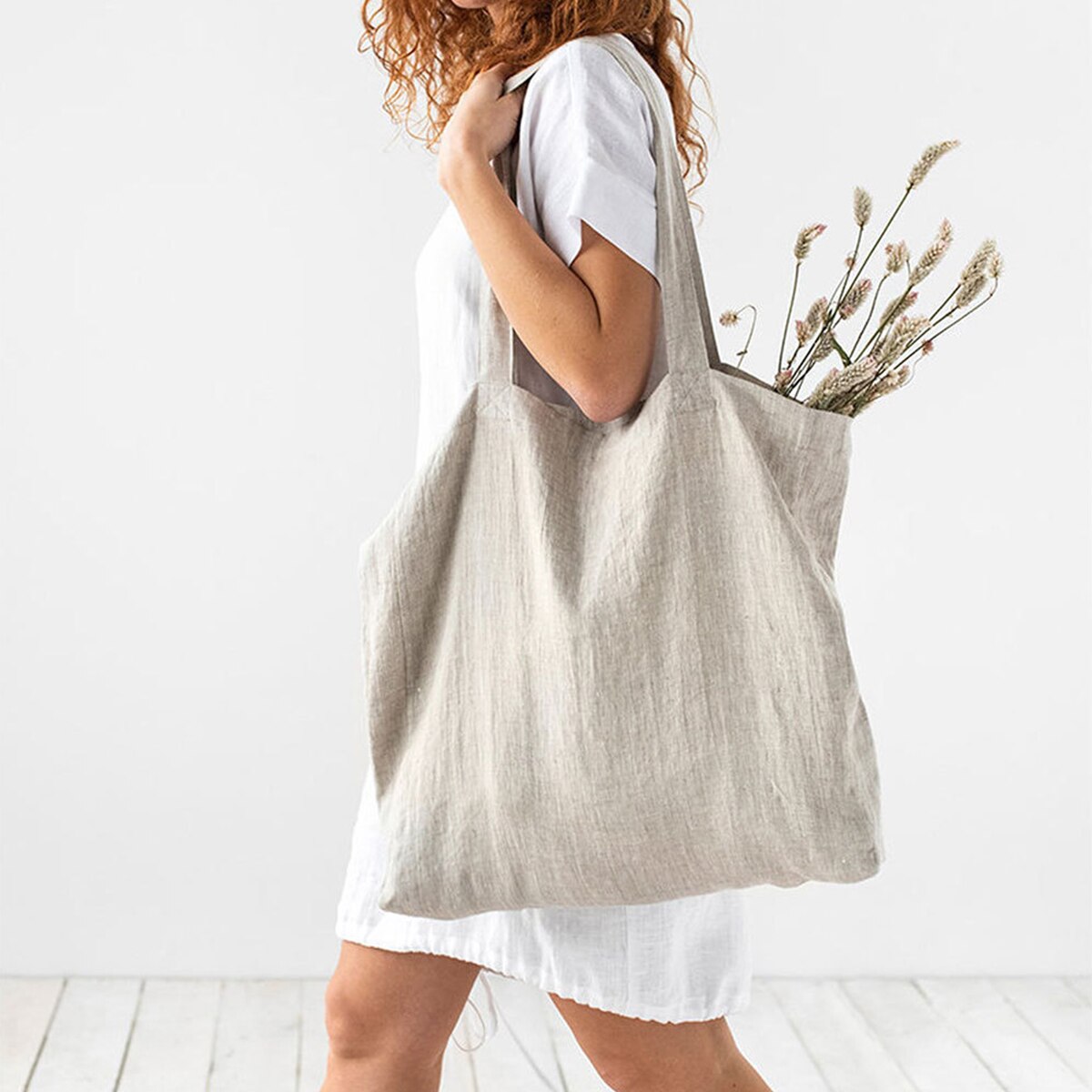 French Dew Retting Linen 100% Pure Hemp Supermarket Environmental Cloth Bag Carrier Foldable Portable Shopping Bag Women - Provence Home Living Store