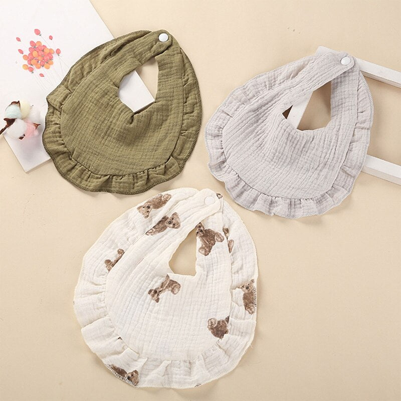 Cotton Gauze Baby Bib Newborn Feeding Bib Burp Cloths Floral Ruffle Boys Girls Nursing Saliva Towel Bandana Baby Accessories - Provence Home Living Store