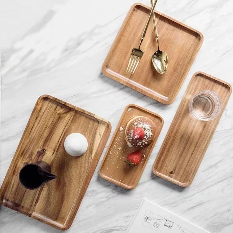 Wooden Small Serving Tray Square Coffee CupTrays Table Plate Breakfast Bread Plate Food Storage Dish for Hotel Home Decortion - Provence Home Living Store