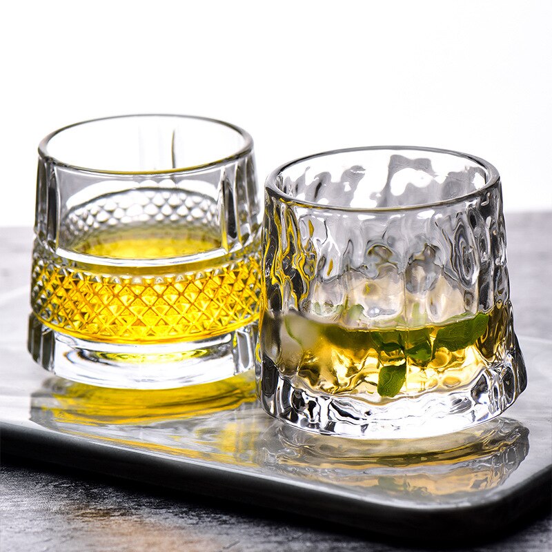 Whiskey Glass Creative Rotating Wine Glass Crystal Tumbler Beer Drinkware Old Fashioned Rocks Glasses Brandy Wine Cup - Provence Home Living Store