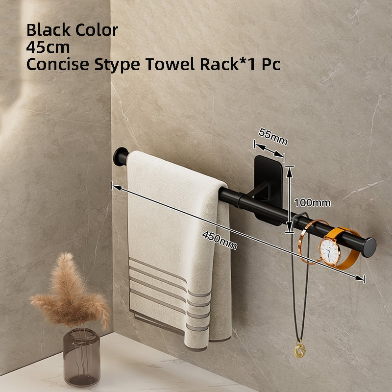 Towel Rack Towel Hanger Bath Towel Holder Wall Hanging Black Bar White Rod Bathroom Shelf Kitchen Storage Rack - Provence Home Living Store