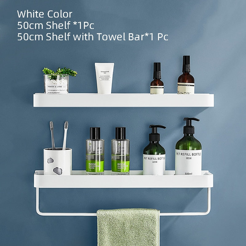 White Bathroom Shelf Shampoo Holder Kitchen Storage Rack Bathroom Hardware Space Aluminum Shower Room Accessory - Provence Home Living Store