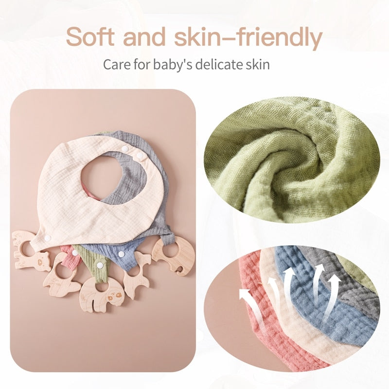 2 PCS Baby Bibs Saliva Towel Absorbent Soft Organic Cotton Teething Toys Baby Bibs for Infant Feeding tool Newborn Gift - Provence Home Living Store