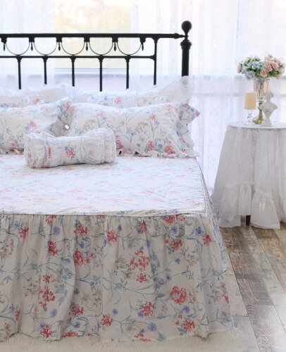 French pastoral bed cover thick bedsheets cotton in king size Rose bed sanded warm pure cotton bed skirts bedspread sheets - Provence Home Living Store