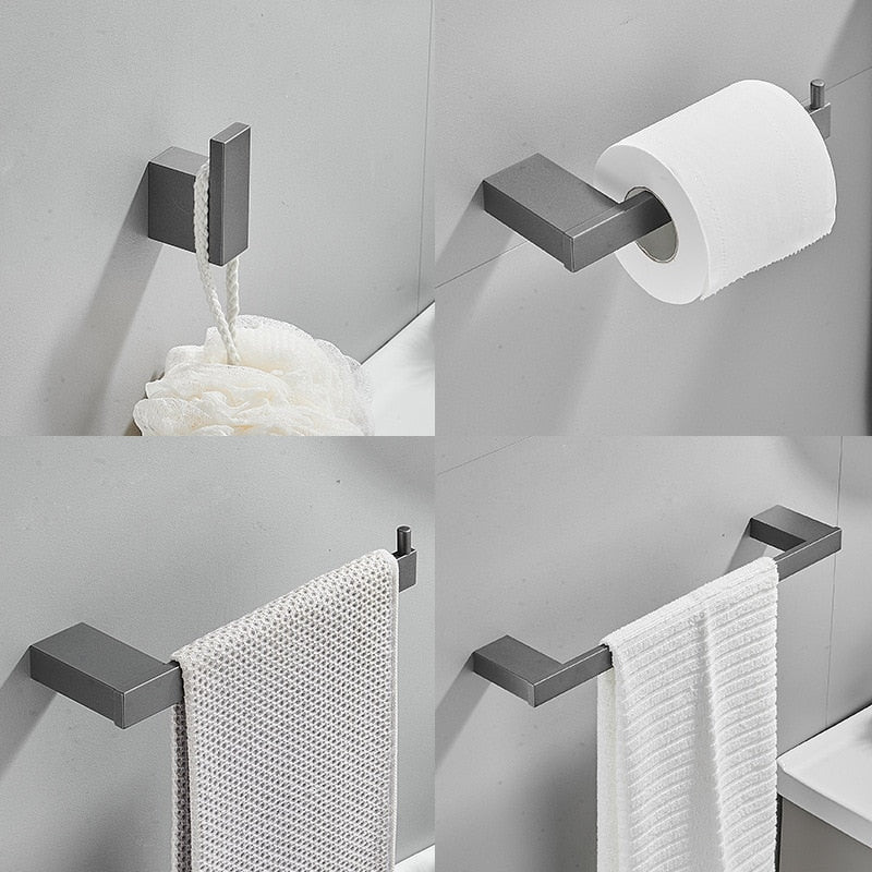 Space Aluminum Bathroom Set Robe Hook Towel Rail Bar Rack Bar Shelf Tissue Paper Holder Toothbrush Holder Bathroom Accesso - Provence Home Living Store