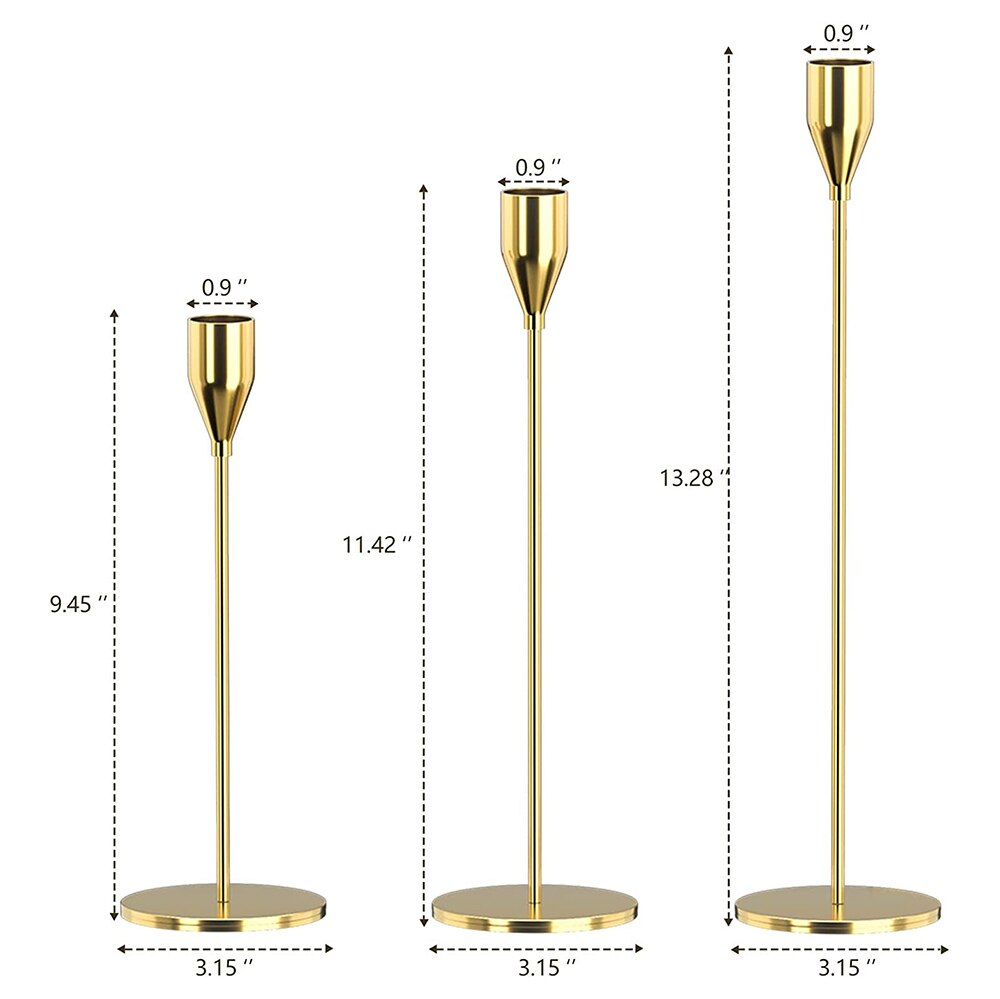 Set of 3 Gold Candlestick Gold Candle Taper Candle Decorative Holder for Home Decor Wedding Dinning Party Anniversary - Provence Home Living Store