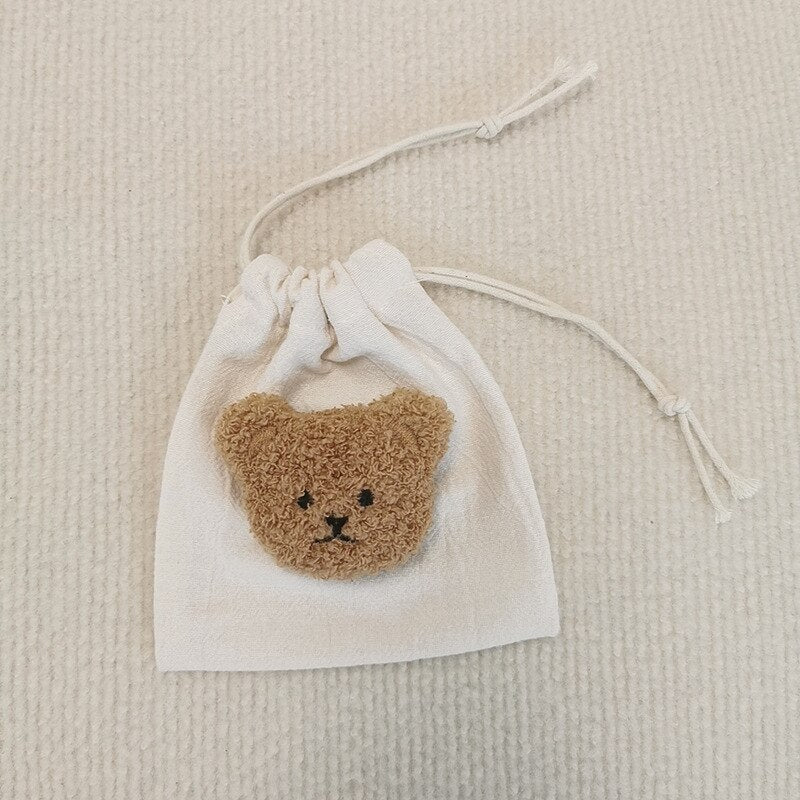 INS Bear Mini Muslin Drawstring Storage Bag Kids Coin Purse Pocket Wireless Earphone Organizer Pouch Travel Make Up Cosmetic Bag - Provence Home Living Store