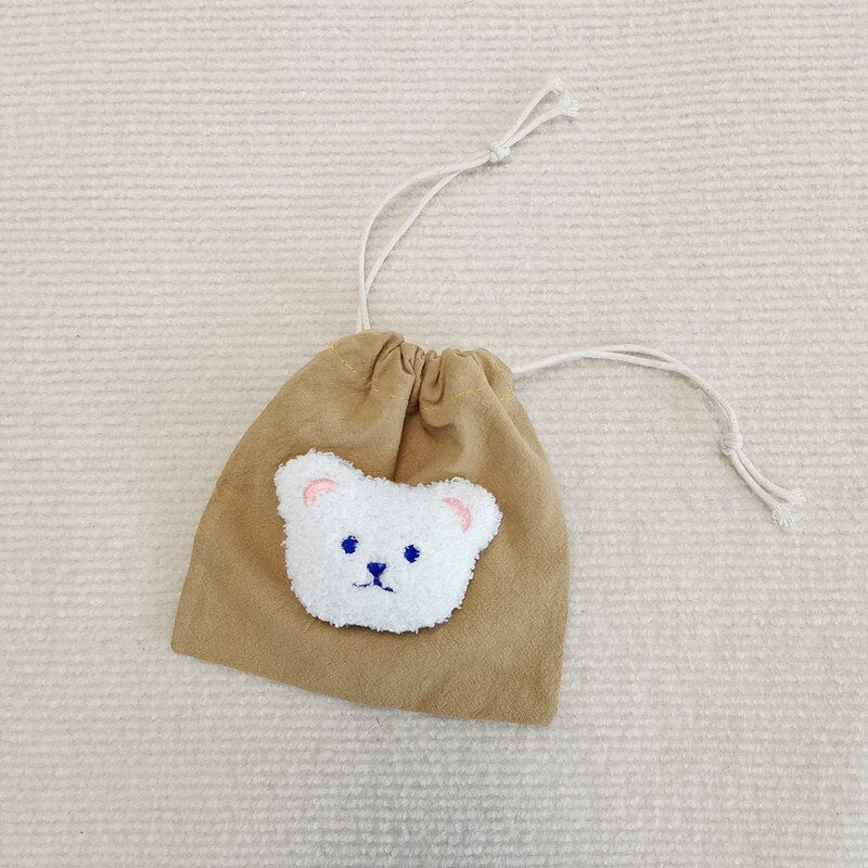 INS Bear Mini Muslin Drawstring Storage Bag Kids Coin Purse Pocket Wireless Earphone Organizer Pouch Travel Make Up Cosmetic Bag - Provence Home Living Store