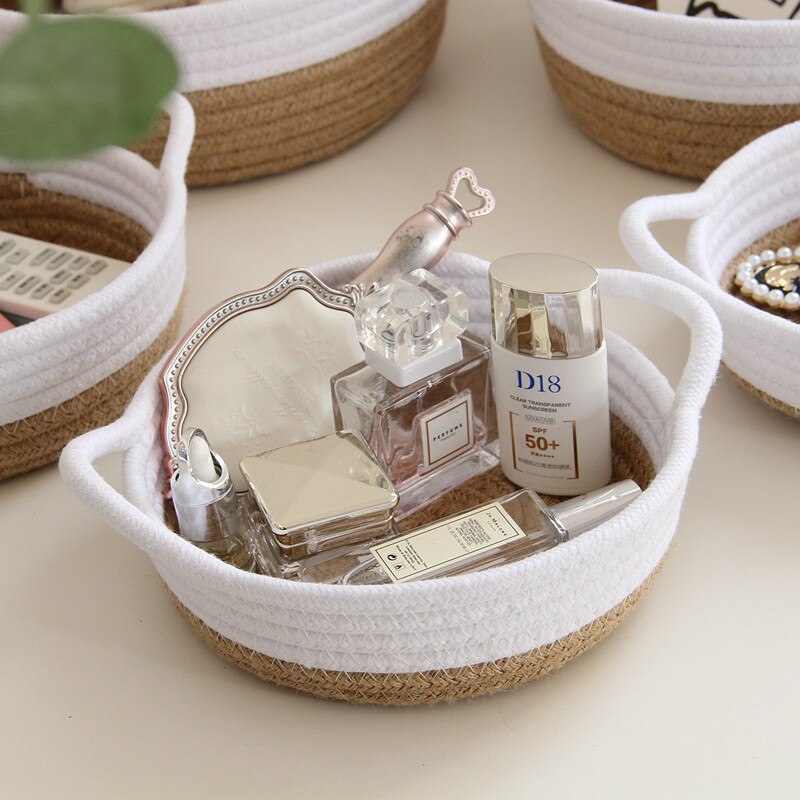 Nordic Woven Cotton Rope Storage Baskets Key Cosmetic Kids Toys Desktop Sundries Organizer Box Jute Dirty Clothes Laundry Basket - Provence Home Living Store