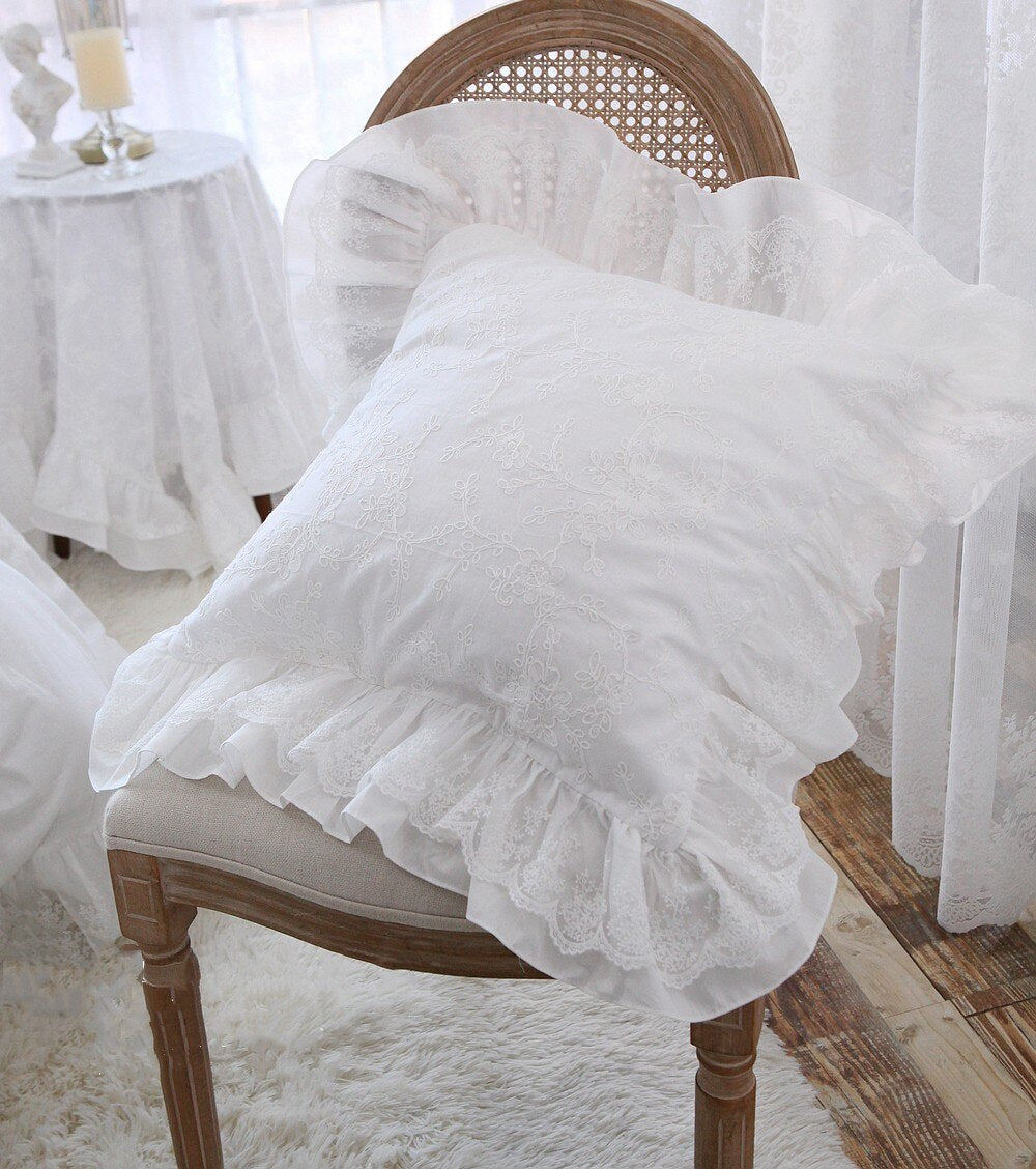 Luxury white throw pillows Ruffle Lace couch cushion cover pillows decor home pillow cover pillowcase funda decorative pillows - Provence Home Living Store