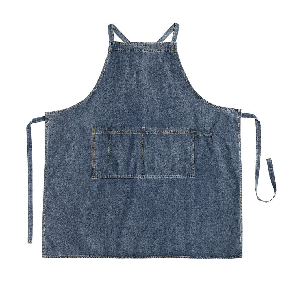 100% Cotton Denim Apron Thicken Canvas Anti Fouling Home Kitchen Restaurant Korean Pinafore Flower Coffee Store Waist - Provence Home Living Store