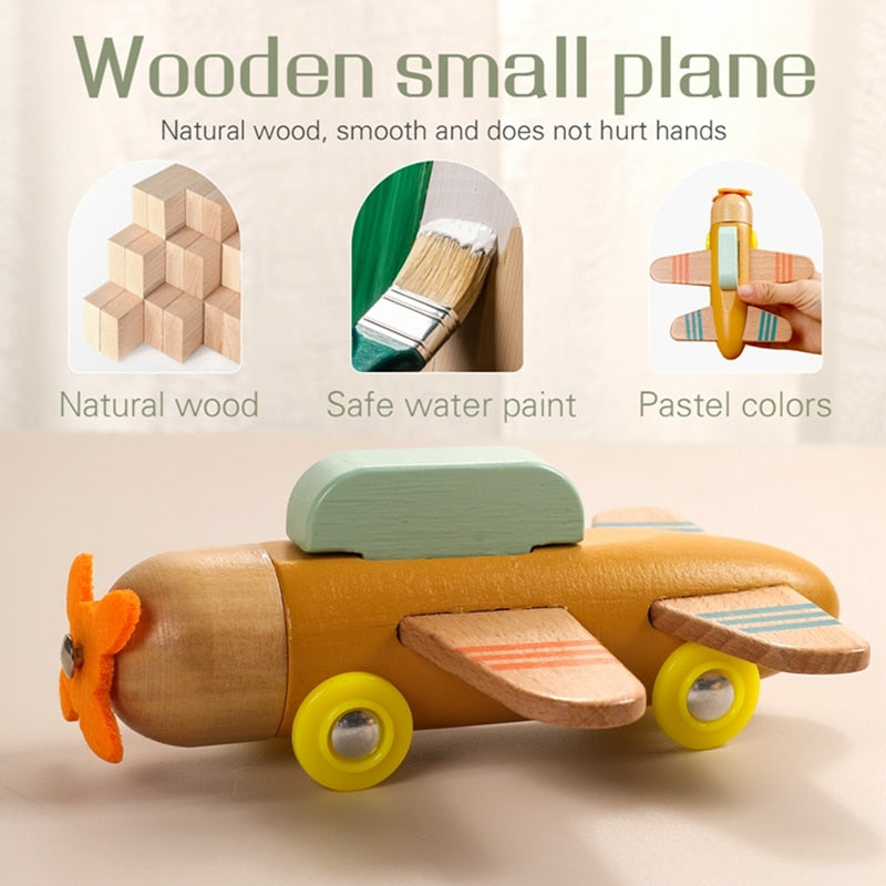 Kids Wooden Building Blocks  Toy Cartoon Simulation Transportation Airplane Model Montessori Education Toy Gift For Baby - Provence Home Living Store