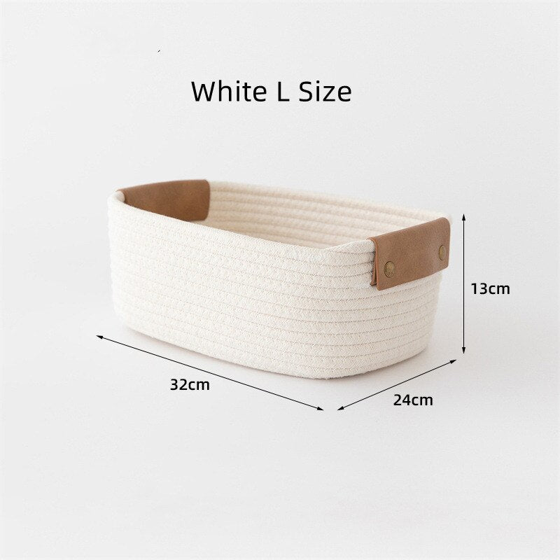 Cotton Rope Woven Storage Basket With Handle Kids Toys Snacks Sundries Organizer Desktop Storage Box Household Laundry Baskets - Provence Home Living Store