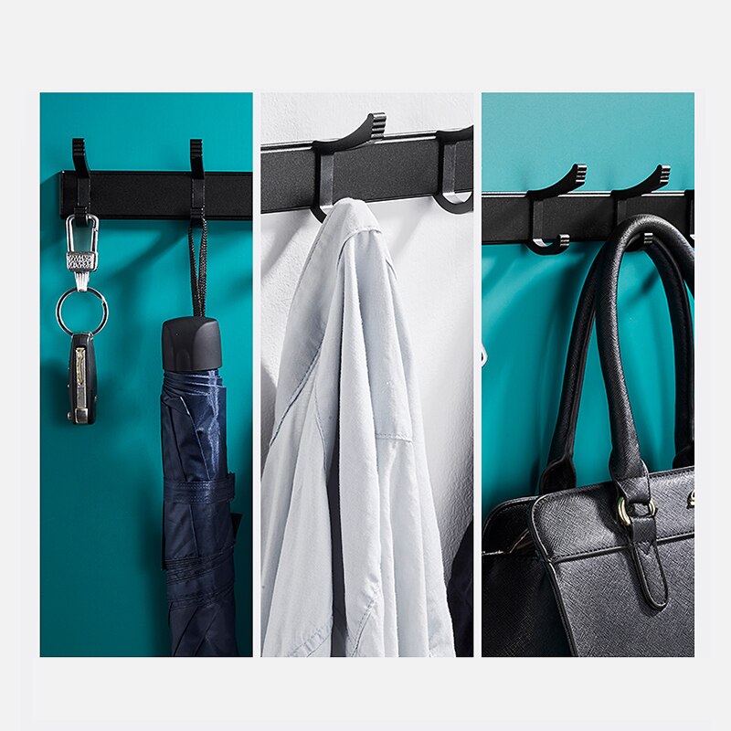 Movable Robe Hook Wall Towel Rack Bathroom Aluminum Coat Clothes Hanger Black Shower Holder Living Room Kitchen Accessories - Provence Home Living Store