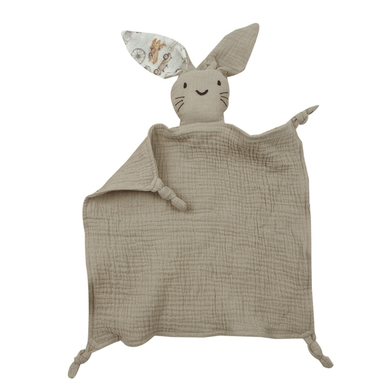 Soft Cotton Muslin Baby Bib Stuffed Rabbit Doll Newborn Appease Towel Security Blanket Baby Sleeping Cuddling Towel Facecloth - Provence Home Living Store