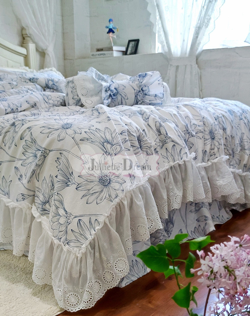 New design Luxury bed set king size Big lace ruffle bedding set Floral bed cotton linen bed set Western Europe bedding sets gift - Provence Home Living Store