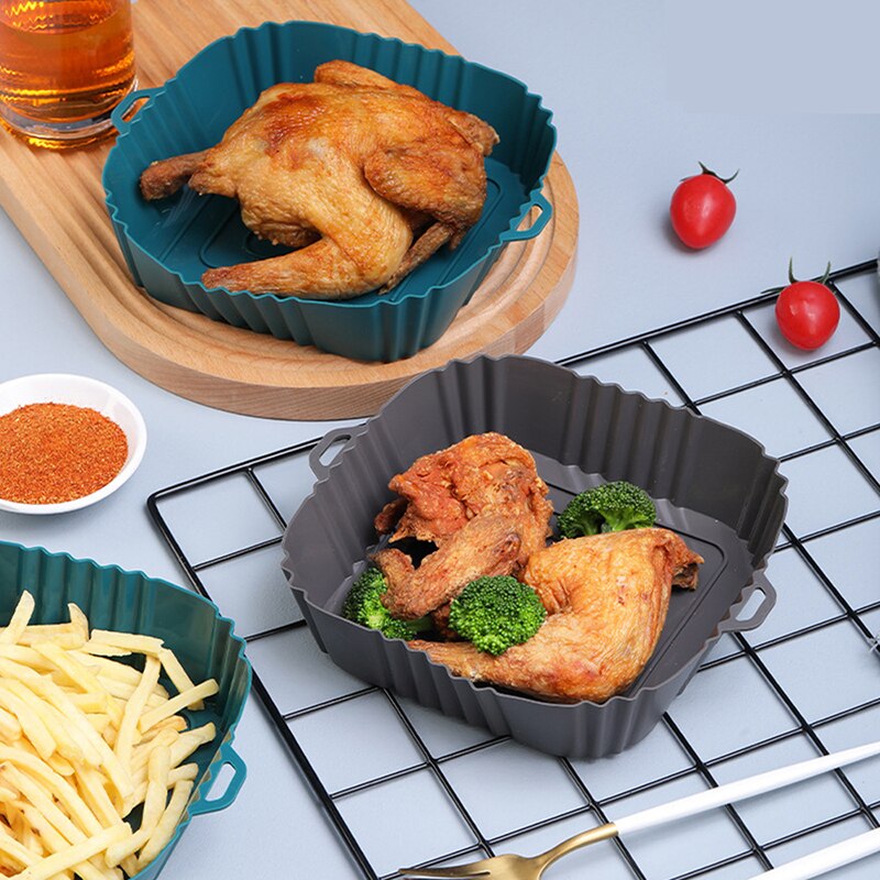 Silicone Basket Pot Tray Square Liner For Air Fryer Mat Oven SilAccessories Pan Baking Mold Pastry Bakeware Novel Shape Reusable - Provence Home Living Store